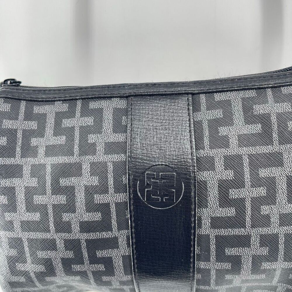 Sarné Vintage Monogram Faux Leather Shoulder Crossbody Bag Black Gray - Picture 12 of 14